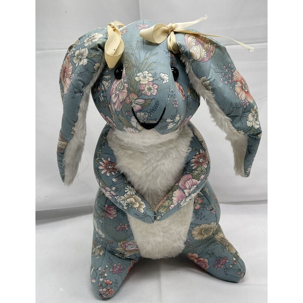 Vintage Handcrafted Fabric Bunny Rabbit Jointed Style Plush Stuffed Animal Toy